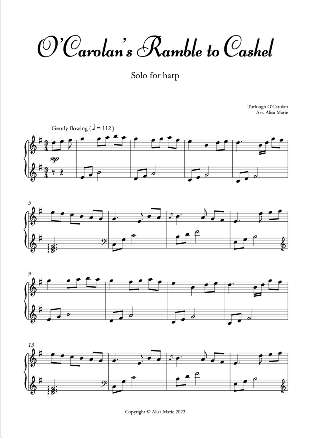 O'Carolan's Ramble to Cashel - Harp Sheet Music