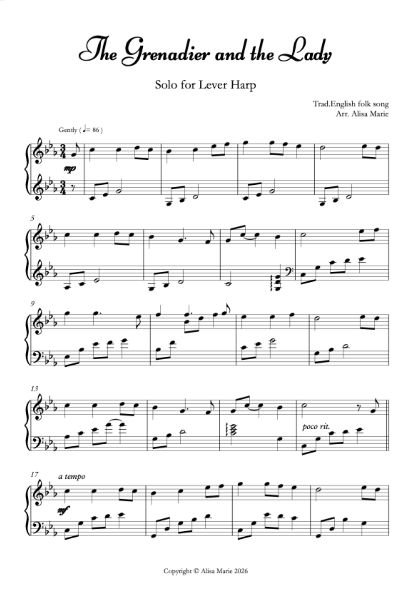 The Grenadier and the Lady - Harp Sheet Music