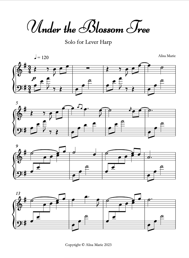 Under the Blossom Tree - Harp sheet music