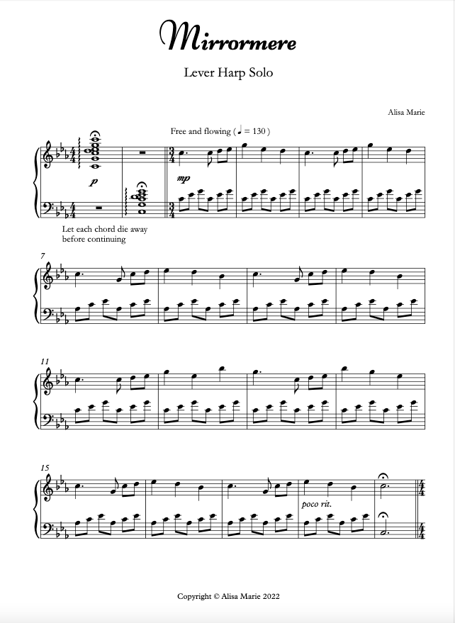 Mirrormere - Harp Sheet Music