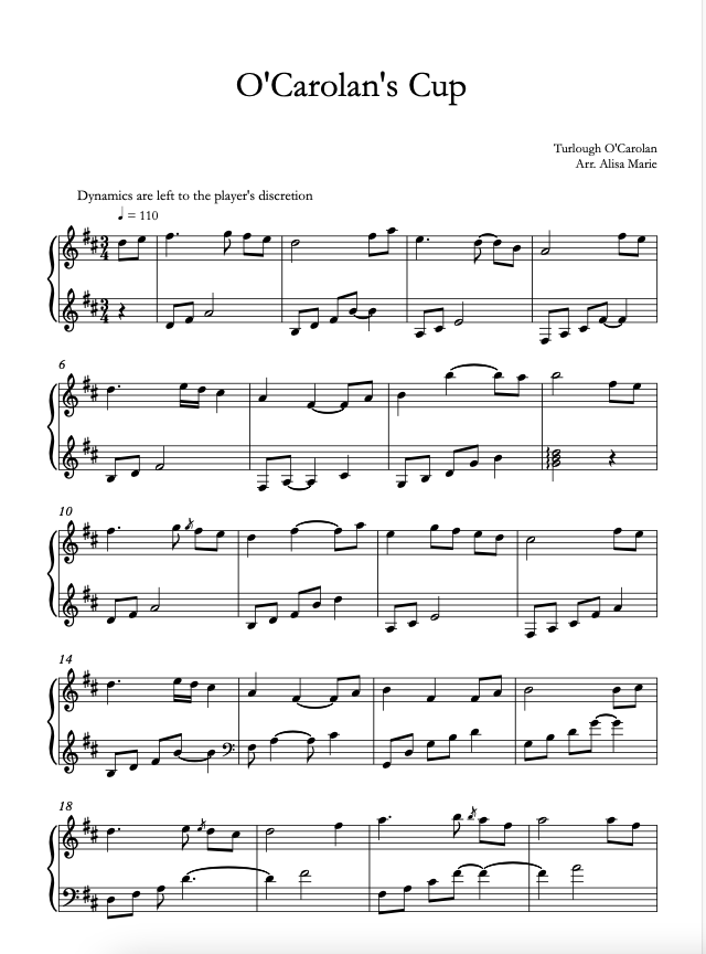 O'Carolan's Cup - Harp Sheet Music