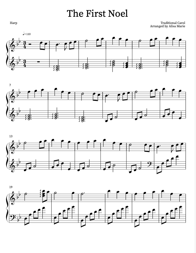 The First Noel - Harp Sheet Music