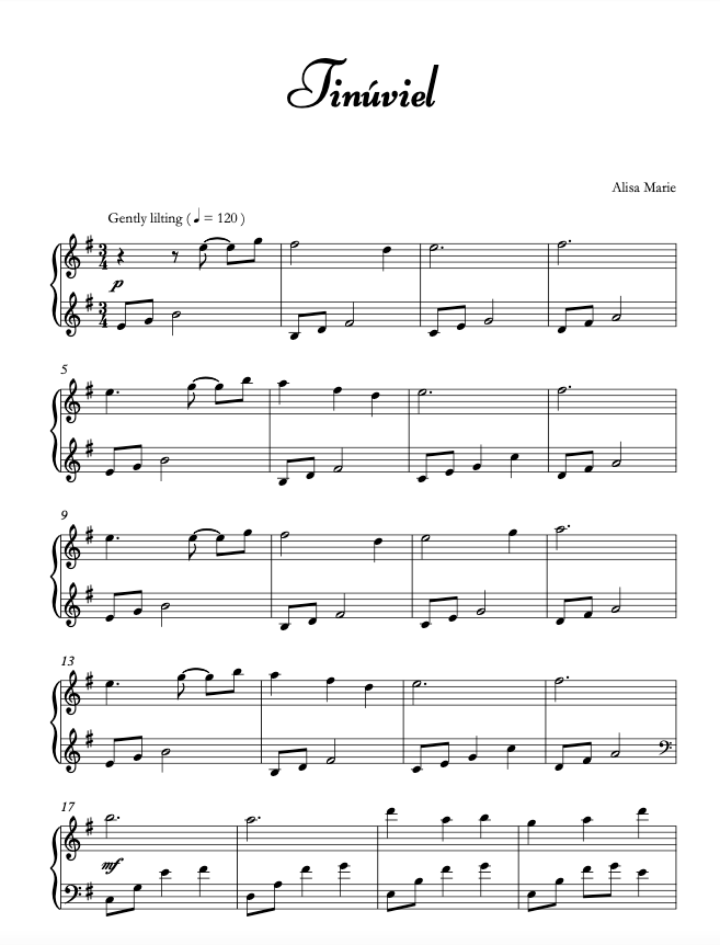 Tinúviel - Harp Sheet Music