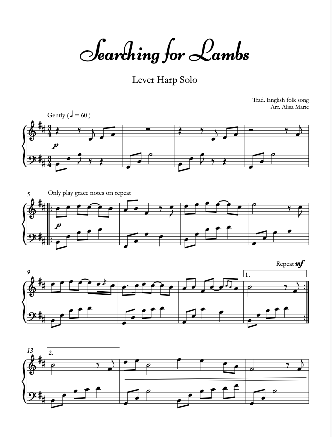 Searching for Lambs - Harp Sheet Music