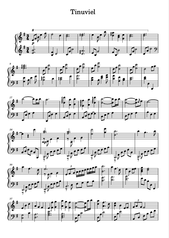 Tinúviel - Piano Sheet Music