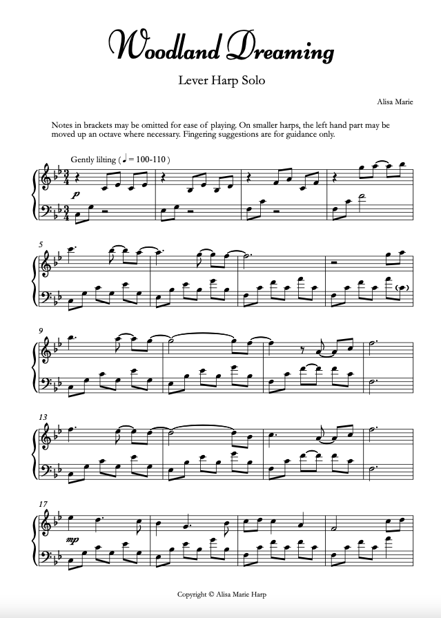 Woodland Dreaming - Harp Sheet Music